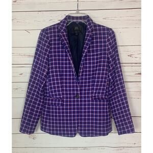 J. Crew Women's Size 4 Plaid Blue Purple Regent Tailored Button One Blazer Coat
